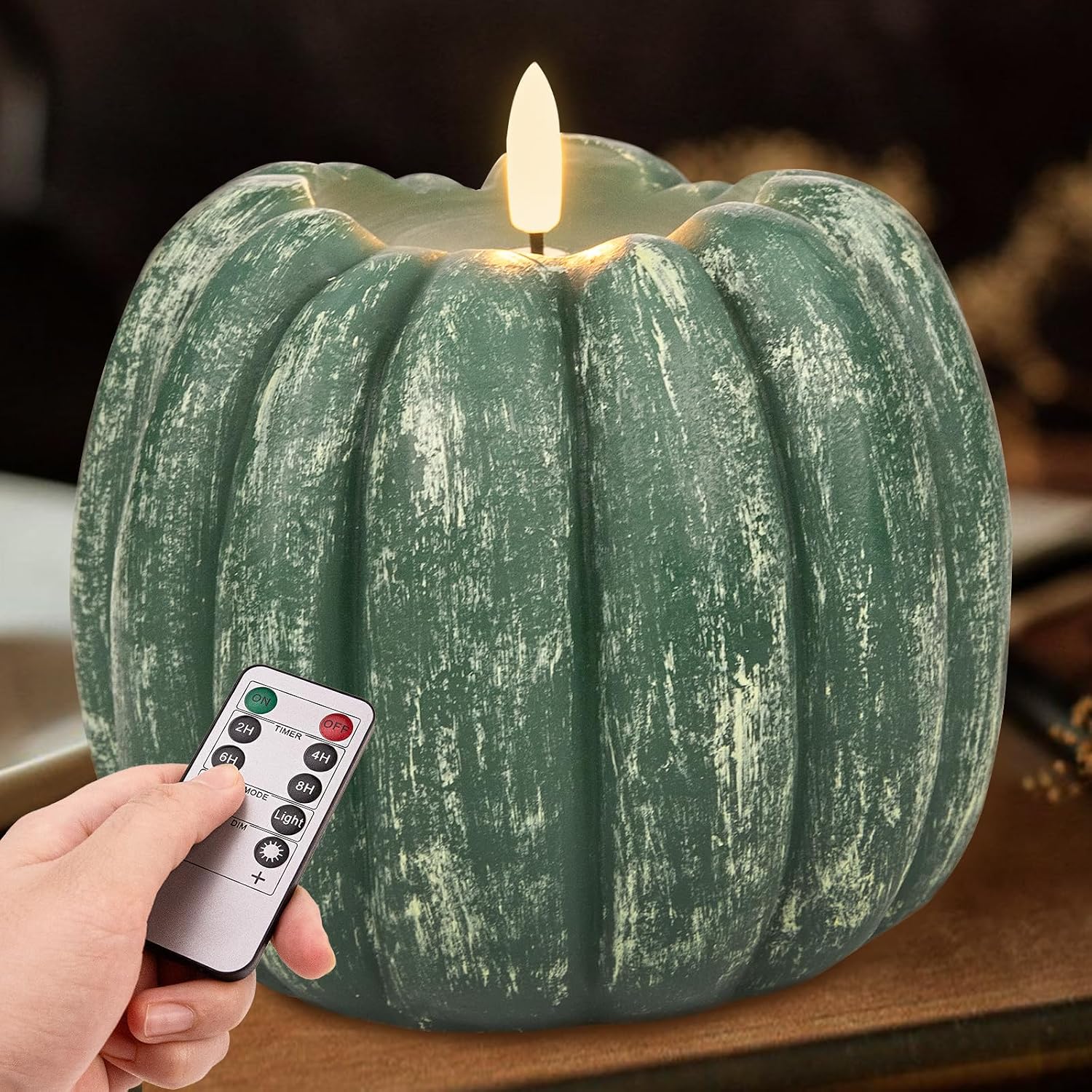 Fall Decorations for Home - Flickering Flameless Wax Pumpkin LED Candle | Timer Remote, Fall Decor, Autumn Party Decor, Thanksgiving Battery Operated Light, Mantel Table Display, Indoor Use