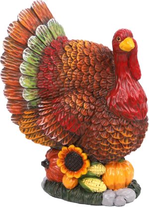 winemana Thanksgiving Turkey Decorations Indoor Resin Figurines Table Decor | with Pumpkins & Corn, Turkeys Centerpieces, Fall Decorations for Home Office Shelf, Harvest Autumn Gifts