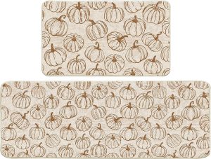FUTBU Fall Pumpkins Kitchen Rugs and Mats Set of 2, Farmhouse Kitchen Decor Anti-Fatigue Mats for Floor Decorations for Home, Fall Pumpkins Line Rug Washable Home 17"x27"+17"x47"