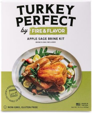 Fire & Flavor Apple Sage Turkey Perfect Brine - Turkey Brine Kit with Bag for Roasting, Grilling, Smoking, and Frying - Brining Seasonings for Cooking and Turkey Brine Bag - Turkey Brine and Rub Kit