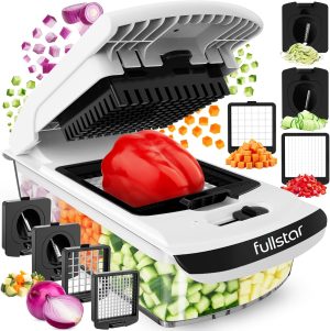 Fullstar Pro Original Vegetable Chopper & Spiralizer, Kitchen Prep Tool | 4 in 1 Veggie Slicer, Onion & Fruit Cutter with Sharp Stainless Steel Blades & Container, All-in-One Food Prep Tool (White)