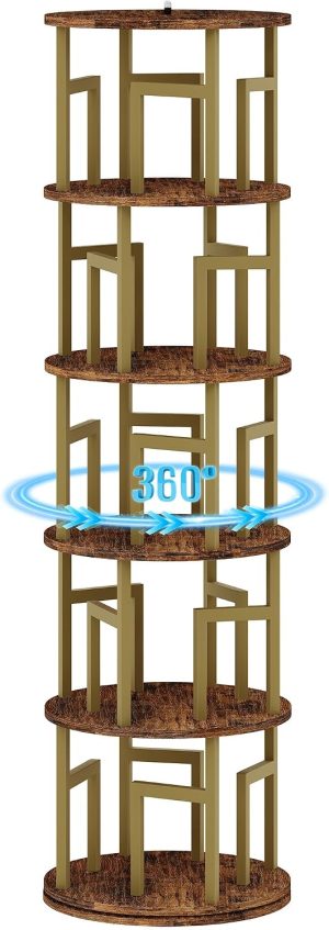 GarveeHome 5-Tier Corner Rotating Bookshelf Tower Spinning Shelf, Brown | Sturdy, Safe Anti-Tip Construction