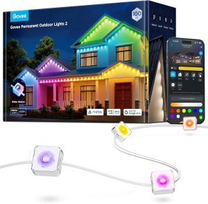 Govee Permanent Outdoor Lights 2, 100ft RGBIC Outdoor Lights with 100 Modes | 16 Million Colors, IP67 Waterproof for Outdoor, Patio, Deck, Backyard & Garden, Works with Alexa, Google Assistant, White