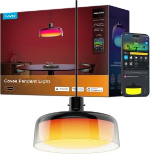 Govee Pendant Lights for Kitchen Island, Three-Layer RGBIC Smart Lighting | 1300LM, Works with Matter & Alexa, 2700K-6500K Dimmable Black Hanging Light Fixture, Adjustable Height for Dining Room