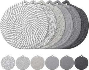 7" Trivets for Hot Dishes, 6 Pack Trivets for Hot Pots and Pans | Cotton Hot Pads for Kitchen Counter and Countertops, Trivets for Quartz Countertops Resist heat, scratches & stains, Gray