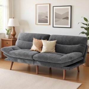 Marsail 66.02" Futon Sofa Bed, Convertible Corduroy Futon Couch with Adjustable Backrest & Armrests, Small Sleeper Sofa Loveseat for Living Room, Apartment, Office, Grey