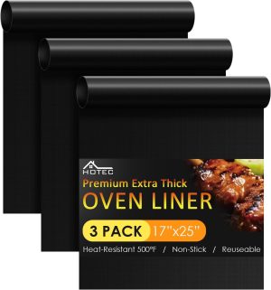 HOTEC Oven Liners for Bottom of Oven, 3-Pack 17"x25" Large Oven Mats Heavy Duty Non-Stick, BPA & PFOA Free, Protector for Electric, Gas, Toaster Ovens & Grills Heat Resistant 500°F