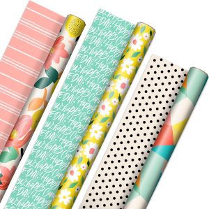 Hallmark Reversible Wrapping Paper, 3 Rolls (Floral, Lemons, Abstract)