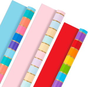 Hallmark Rainbow Wrapping Paper Rolls for Graduation, Birthday, Wedding, All Occasion - Colorful Striped Gift Wrap Paper (Set of 3 Reversible Rolls: 75 sq. ft. ttl.)