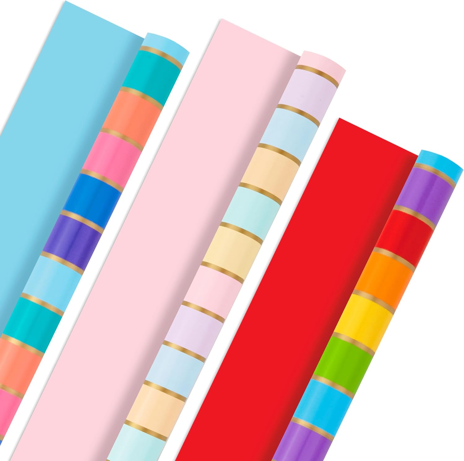 Hallmark Rainbow Wrapping Paper Rolls for Graduation, Birthday, Wedding, All Occasion - Colorful Striped Gift Wrap Paper (Set of 3 Reversible Rolls: 75 sq. ft. ttl.)