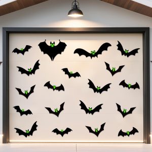 Halloween Garage Door Decorations Outdoor Magnetic Bats with Glowing Eyes | 24pcs, black, for fridge, car, window decor, indoor outdoor decor