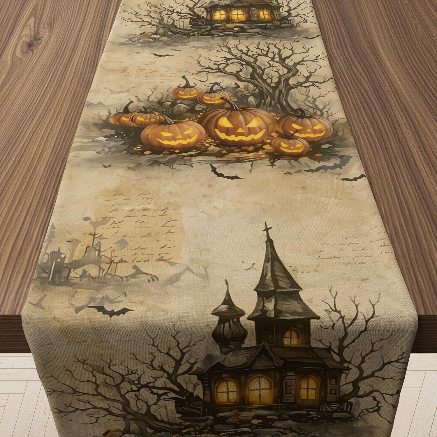 Halloween Decorations - Pumpkin Castle Table Runner | Halloween Party Favors Home Decor - Halloween Tablecloth Backdrop for Indoor Outdoor Kitchen Dining Decorations Party Favors Supplies