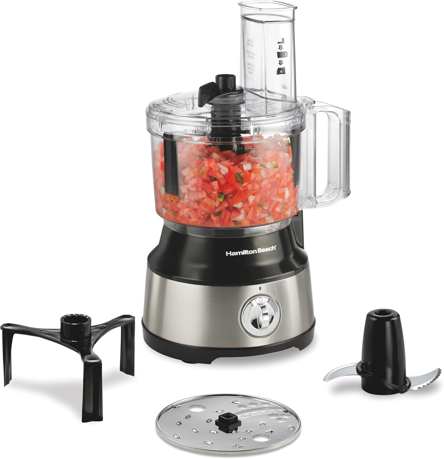 Hamilton Beach Food Processor & Vegetable Chopper for Slicing, Shredding, Mincing, and Puree, 10 Cups + Easy Clean Bowl Scraper, Stainless Steel (70730)