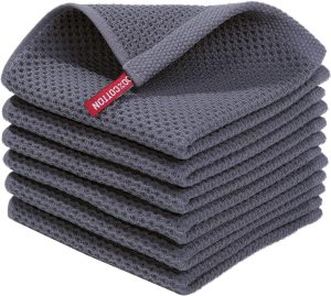 Homaxy 100% Cotton Waffle Weave Kitchen Dish Cloths 6-Pack, Dark Grey | 12 x 12 Inches, Ultra Soft Absorbent Dish Towels, Quick Drying Dish Rags with Hanging Loop