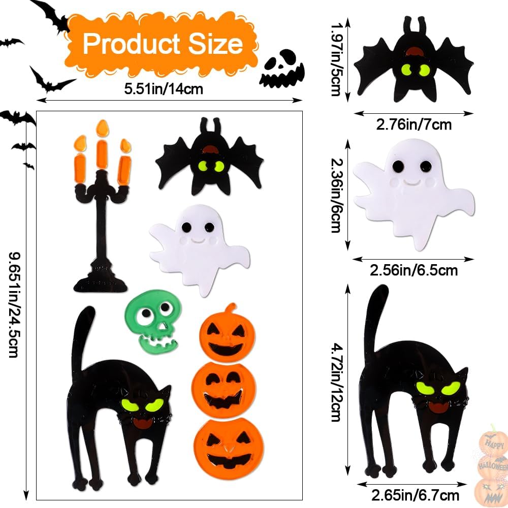JOICEE 6 Halloween Gel Window Clings: Pumpkins, Witch & Ghost Decor - Image 2