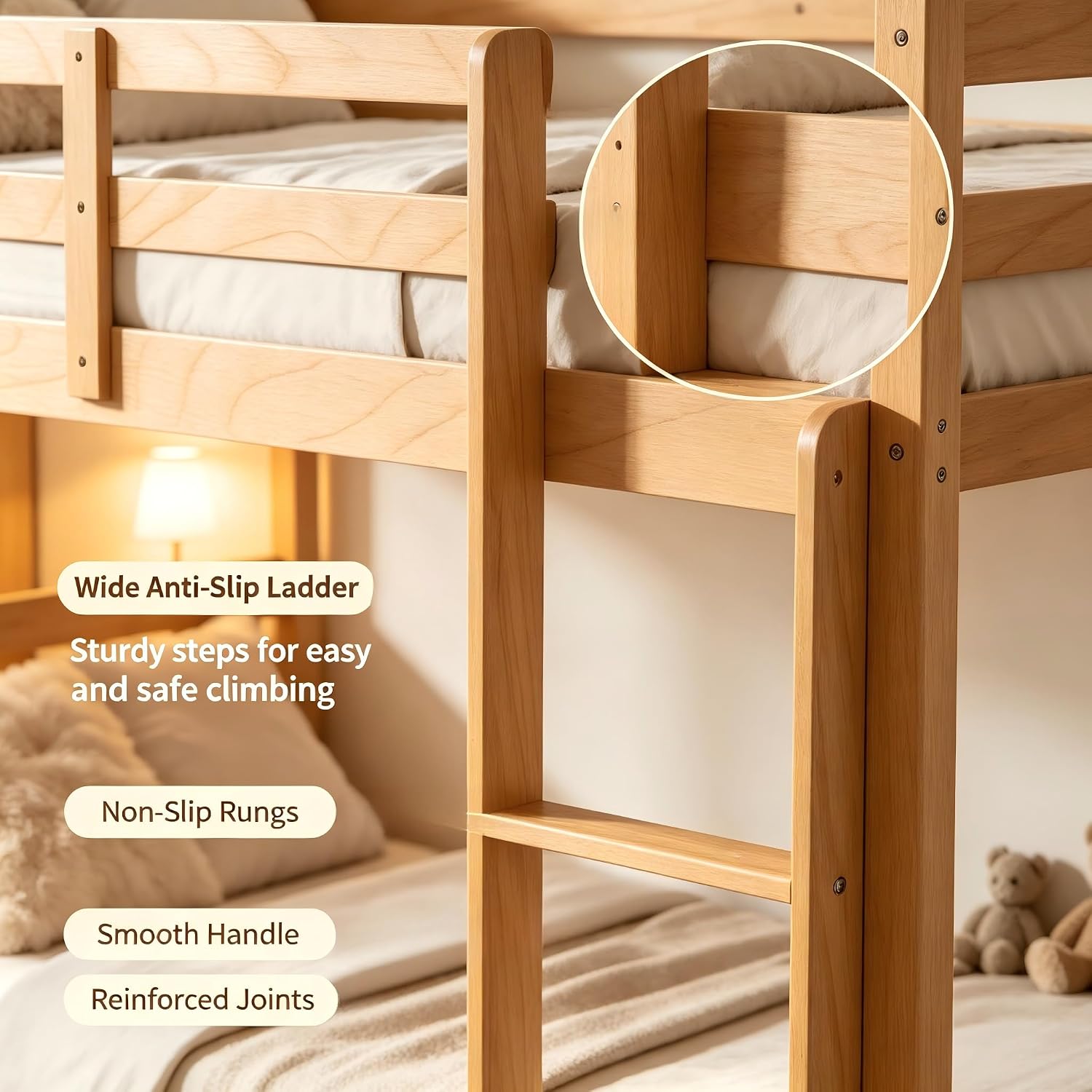 Kids' Full Over Full Bunk Bed Review: Natural Wood Frame with Safety Rails - Image 2