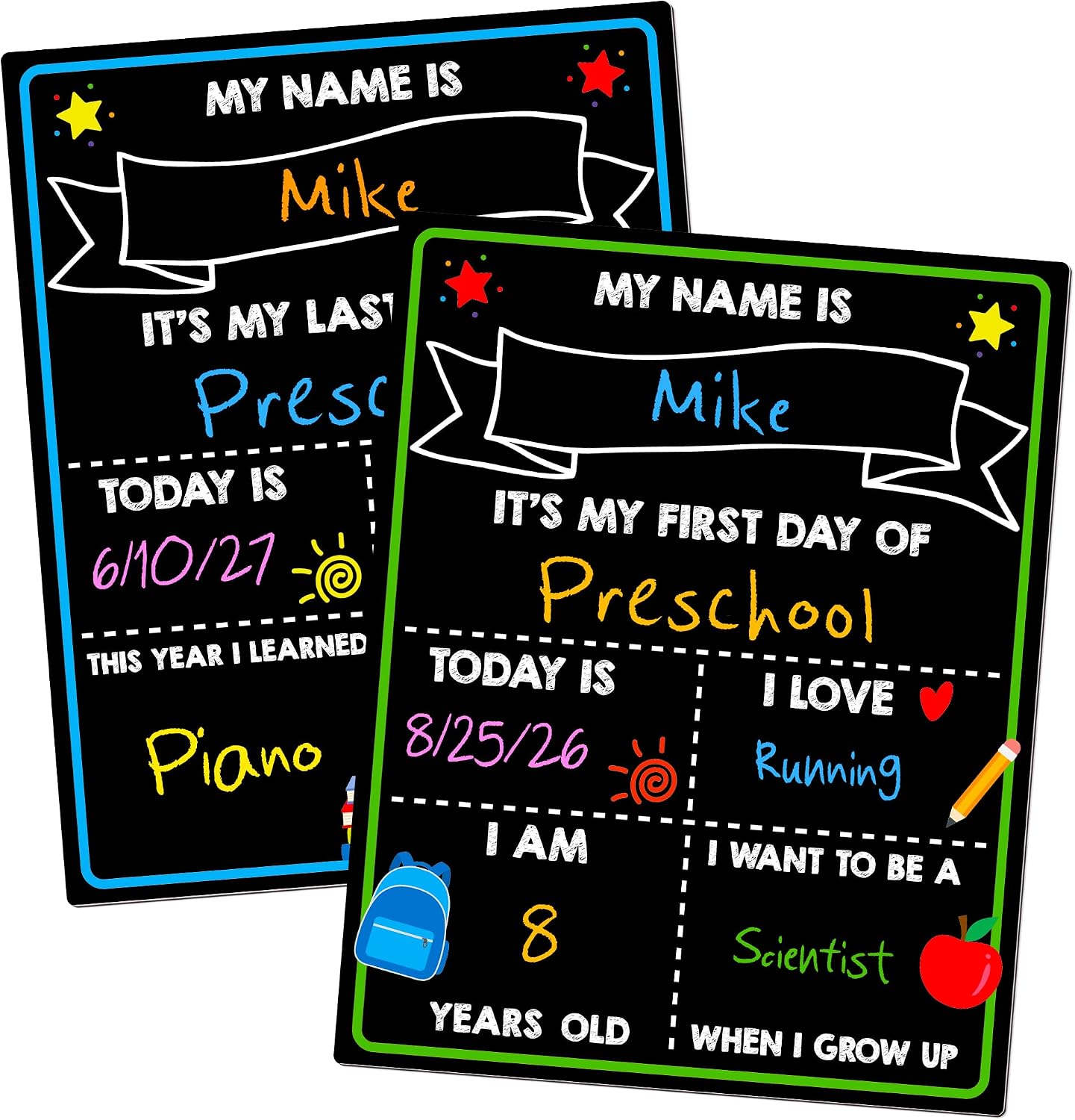 First Day of School Sign, 14 x 11 in Double-Sided & Reusable Board for Kids | Reusable Back to School Supplies, Double Sided First and Last Day of School Board, Easy Clean Blank Writing Board for Pre-k