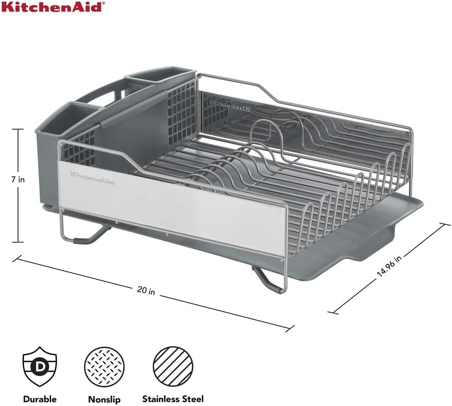 kitchenaid large grey rust proof dish rack review drain board flatware caddy.jpg