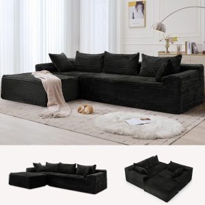 Korser 108" L-Shaped Modular Sectional Sofa with Chaise, Boneless Comfy Corduroy Fluffy Couch with Deep Seat and Side Pockets, Flexible Module Combination for Living Room, No Assembly, Side Pockets