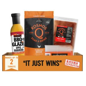 Kosmos Q Complete Turkey Brine Kit for Him, Turkey Brine, Dirty Bird BBQ Rub & Cherry Apple Habanero Glaze, All-in-One Turkey Seasoning Kit for Smoked, Roasted & Grilled Turkey