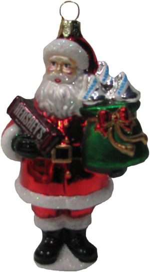 Hershey Kurt Adler Glass Santa with Hershey Bar Ornament, 5-Inch