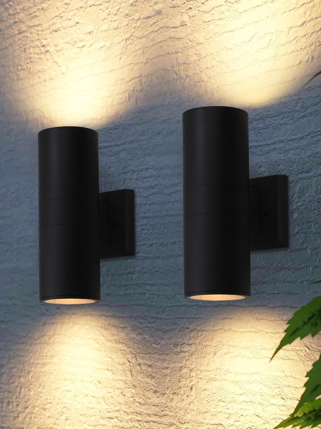 LEONLITE 2-Pack 12" Outdoor Cylinder Wall Light, Up and Down, E26 Base | Modern Porch Patio Lights, Waterproof Wall Sconce, Exterior Light Fixture Wall Mount, Aluminum, Matte Black, ETL Listed