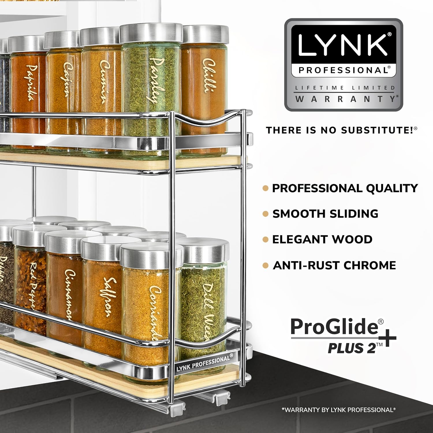LYNK Élite 2-Tier Wood/Chrome Pull-Out Cabinet Spice Rack Review (4-3/8" W) - Image 2