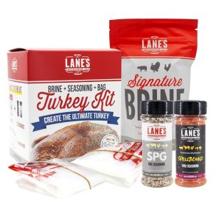 Lane's Ultimate Turkey Brine Kit with Bag - Includes 20 oz Signature Turkey Brine, SPG Seasoning, Spellbound Rub, and 2 XL Brining Bags - For Tender & Flavorful Meat - Gluten-Free, No MSG, Made in USA