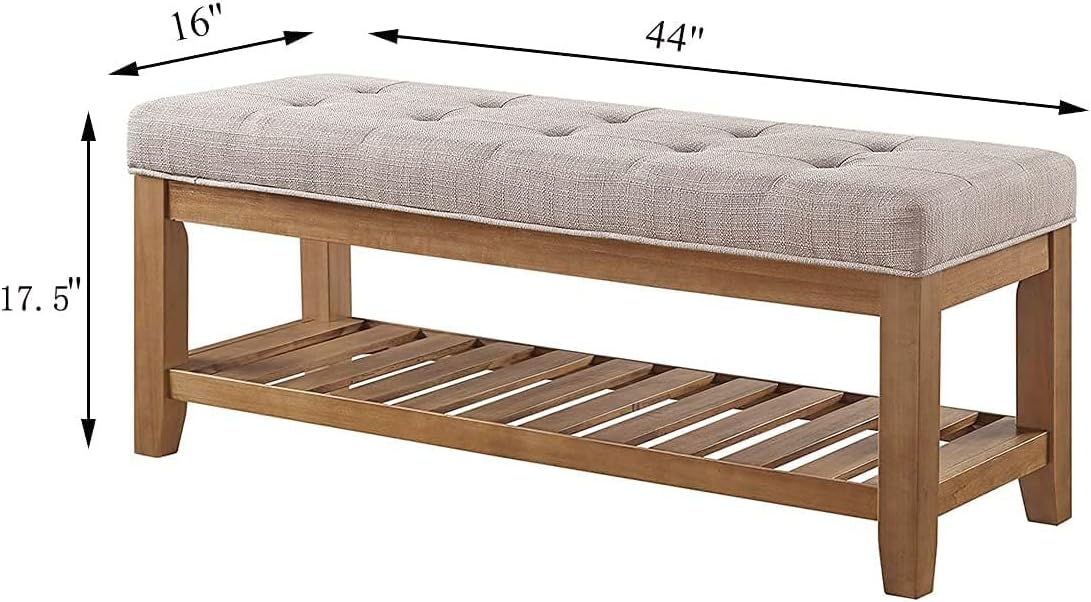 Large Linen Tufted Ottoman Bench with Wood Shelf - Bedroom Review - Image 2