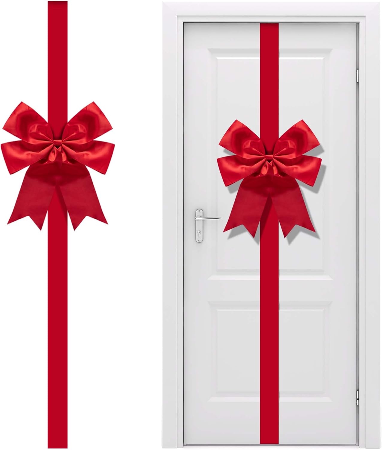 Iceyyyy 14.2 Ft Extra Large Christmas Front Door Warpping Bow, Adjustable Red Christmas Doors Ribbon Bow with Buckle, Giant Christmas Door Wreath Bows for Cabinet Door Home Festival Decor