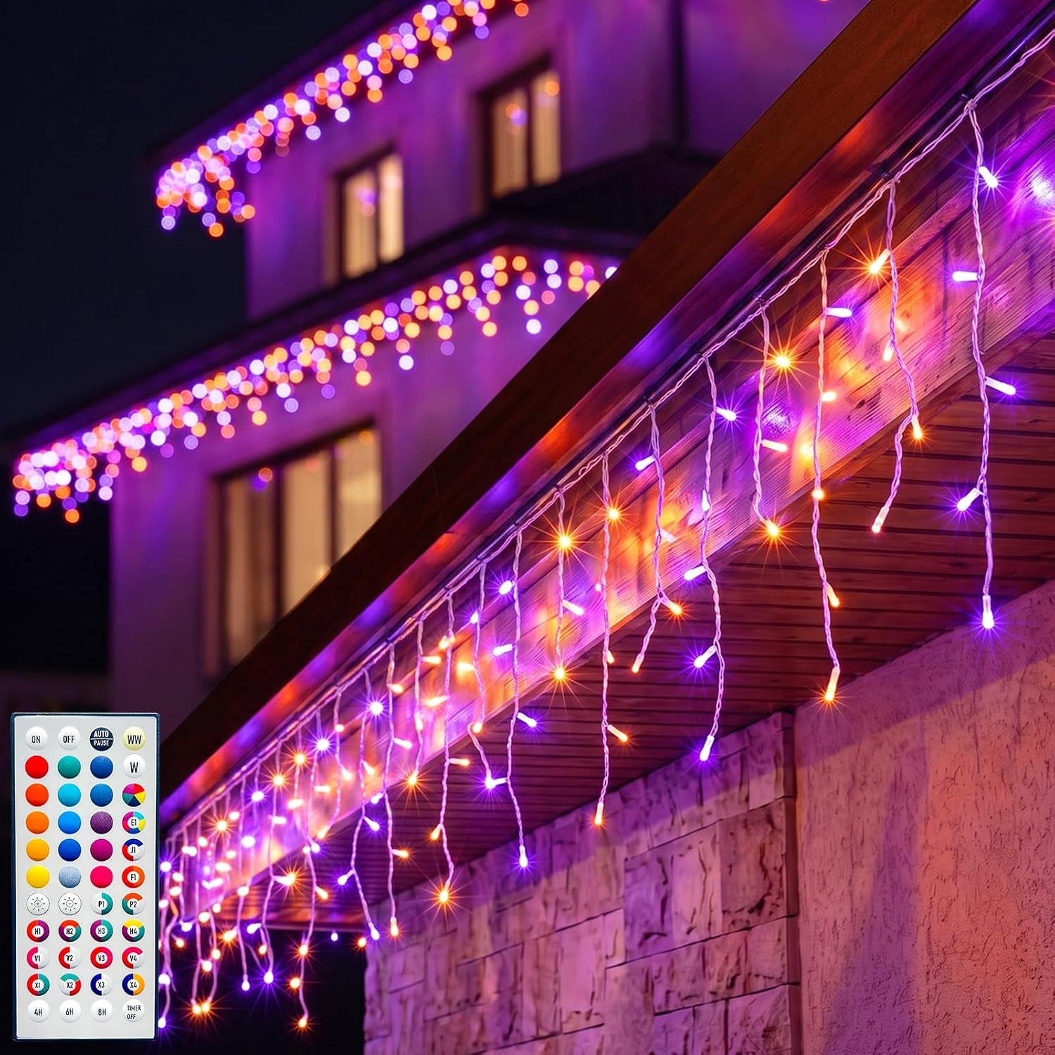 LitHome 35 Colors Changing Icicle Lights for Outdoor Connectable, 38FT