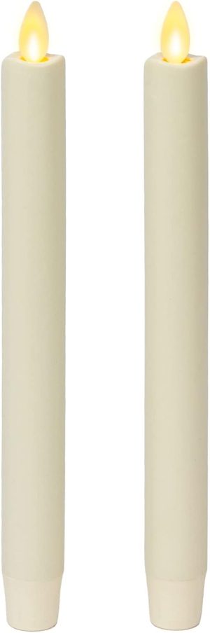 Luminara Set of 2 Moving Flame LED Taper (1x9.75), Flameless Candle, Melted Edge, Smooth Wax, Unscented (White)