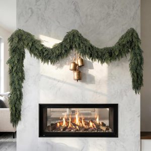 9Ft Christmas Cedar Garland, Real Touch Soft Greenery Christmas Decorations | Realistic Thick Full Lush Artificial Garland, Fireplace Mantel Staircase Railing Front Door Porch Window Indoor Home Decor