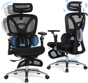 MALOL Ergonomic Office Chair, 400lbs High Back Mesh Desk Chair with 6D Armrests, 3D Headrest, Adjustable Lumbar Support, Seat Depth Adjustment, Tilt Lock, Metal Base & PU Wheels, Black