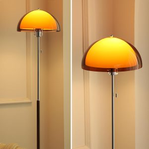 Mid Century Modern Mushroom Floor Lamp with Double Layer Shade, Amber Acrylic & White Milk Glass Diffuser, MCM Standing Lamp for Living Room Bedroom Reading Corner