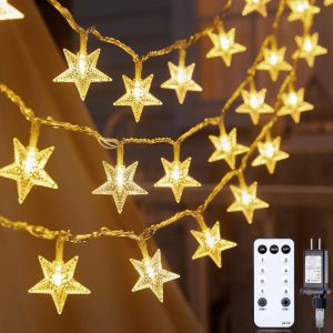 Minetom 33ft Plug in Star String Lights with Remote and Timer | 33ft Durable Wire, 100 LED Star Bulbs, Warm White Glow, Adjustable Brightness, Waterproof for Bedroom Porch Tent Indoor Décor