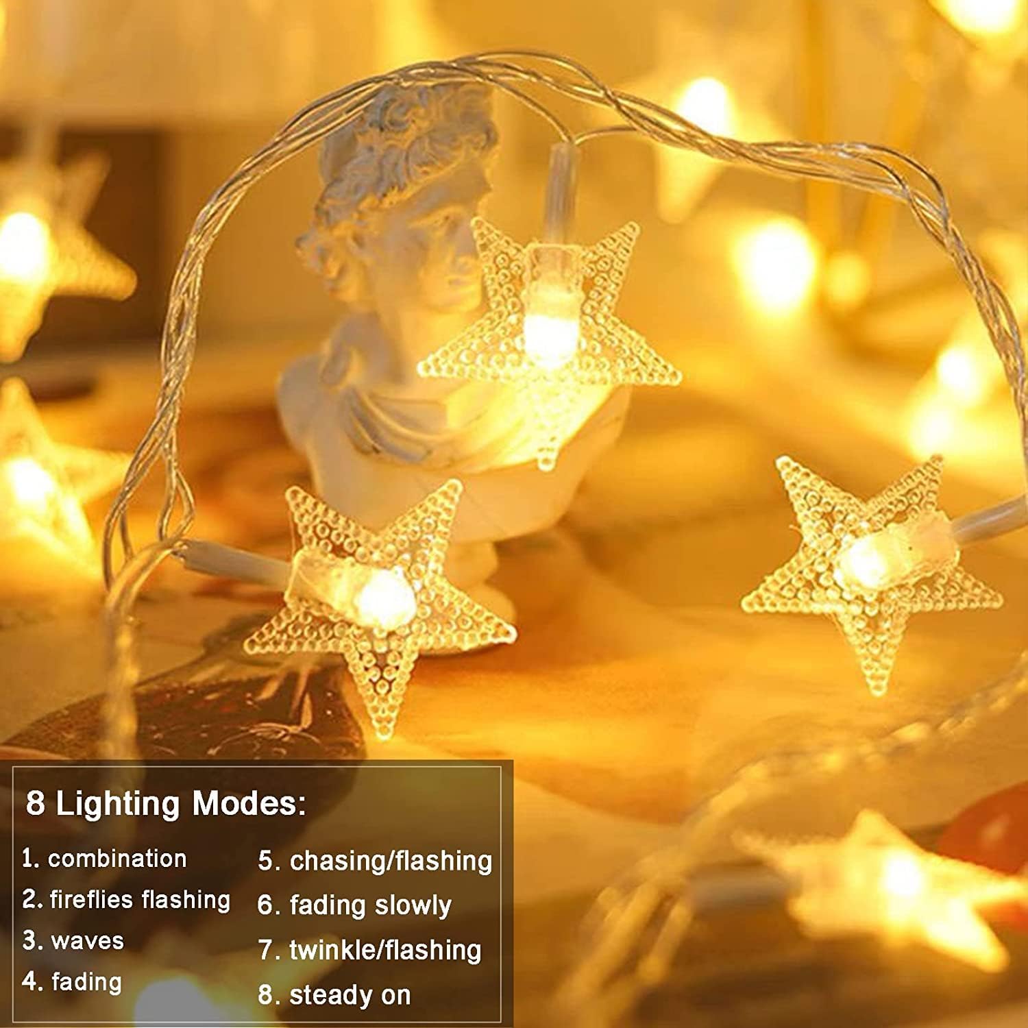 Minetom 33ft Star LED String Lights Plug-in w/ Remote & Timer, Warm White, Waterproof Review. - Image 2