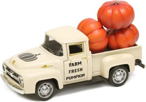 Fall Pumpkin Truck Decor Mini Metal Farm Truck with 3 Pumpkins | 4.8 in Metal Truck with 3 Pumpkins for Fall Tray Decor, Shelves, Mantels, Tables, and Farmhouse Fall Decor