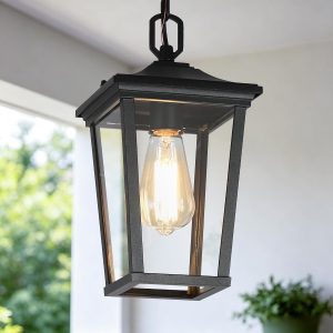 KSANA Outdoor Pendant Light, Modern Hanging Lantern Light for Outside, Black Anti-Rust Exterior Pendant Lighting Fixture, Outdoor Chandelier for Patio, Porch, Gazebo, Front Door