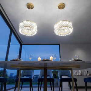 HAIXIANG Modern Crystal Chandelier for Dining Room Pendant Lights for Kitchen Island LED Remote Dimmable Lighting Fixtures Gold