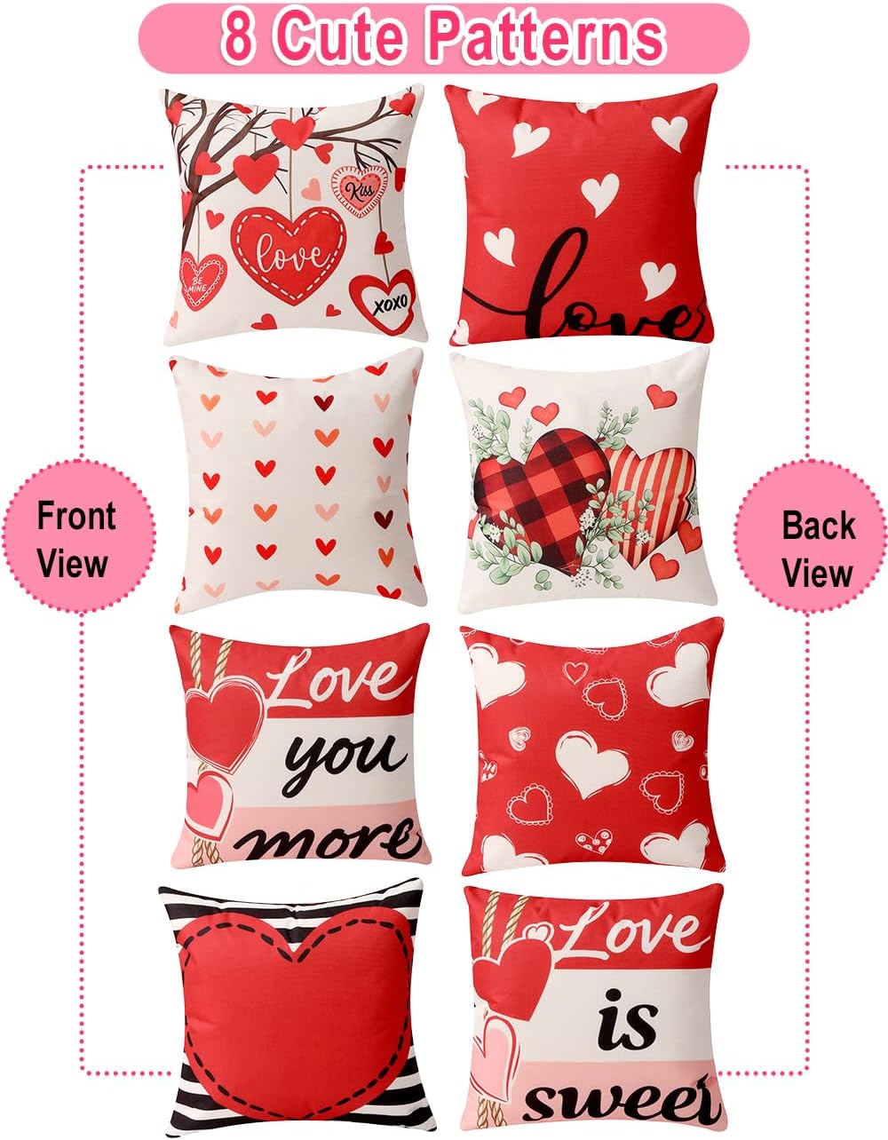 Multiwins Valentine Decor Kit: 4 Reversible Pillow Covers, Balloons & Stickers. - Image 2