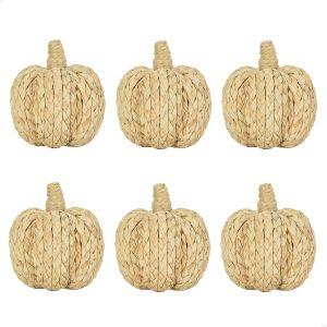 naturevibe 4.3 Inch Braided Cornhusk Pumpkin Decor Set of 6 Fall Home Decor | Natural Corn Stalks Woven Pumpkins as Centerpieces for Tables,Thanksgiving Decorations or Autumn Harvest Gifts