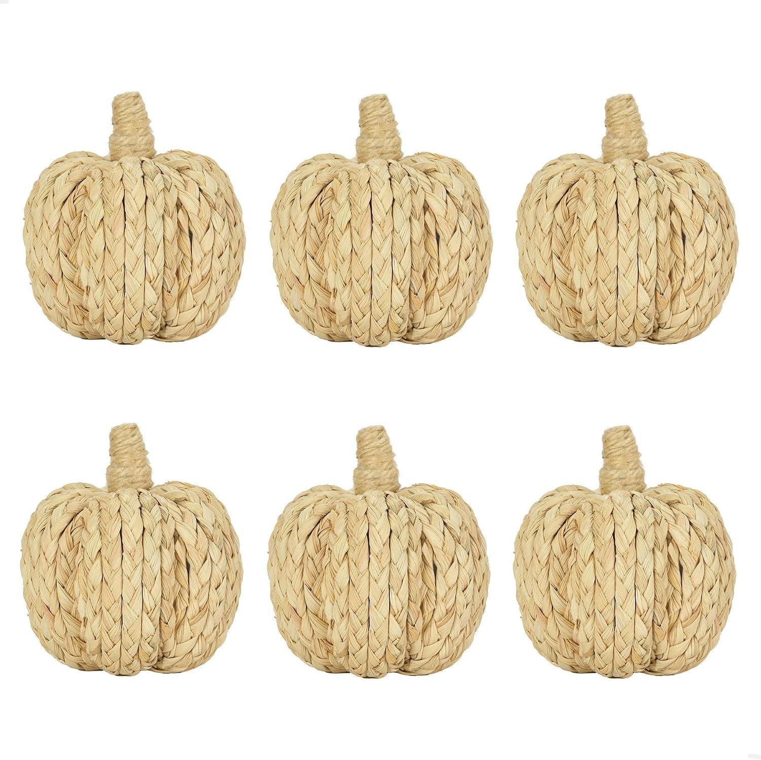naturevibe 4.3 Inch Braided Cornhusk Pumpkin Decor Set of 6 Fall Home Decor | Natural Corn Stalks Woven Pumpkins as Centerpieces for Tables,Thanksgiving Decorations or Autumn Harvest Gifts