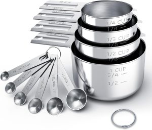 Stainless Steel Measuring Cups & Spoons Set, Cups and Spoons | Stainless Steel Nesting Measure Cups , Kitchen Gadgets for Cooking & Baking (10)