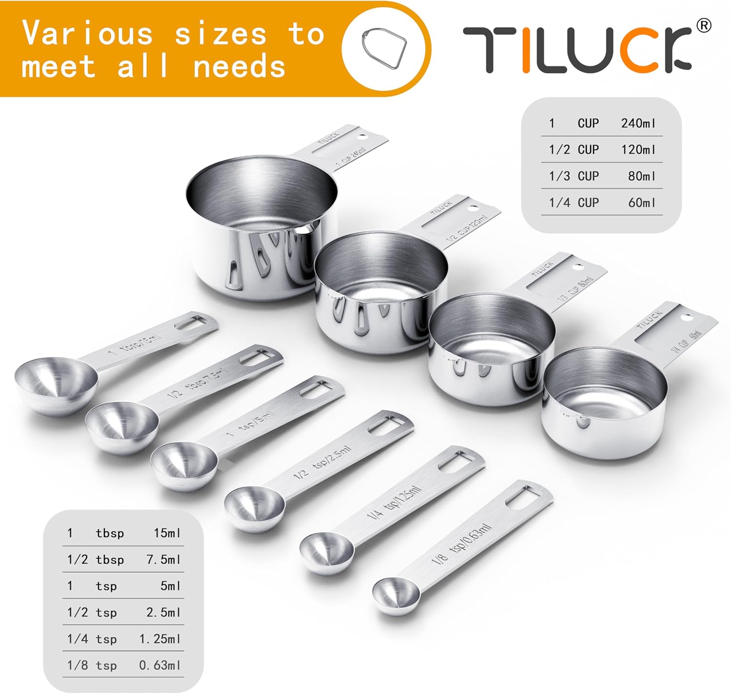 Nesting Stainless Steel Measure Set: Cups & Spoons for Kitchen Cooking & Baking - Image 2
