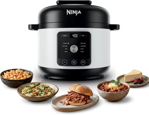Ninja® HyperHeat™ 9-in-1 Pressure Cooker, 6.5-qt, White, PC201WH | Cooks 2X faster, Sear, Sauté, Slow Cook, Steam, Sous Vide & Yogurt, 1200W, PFAS-free, removable SimpliServe™ pot for serving