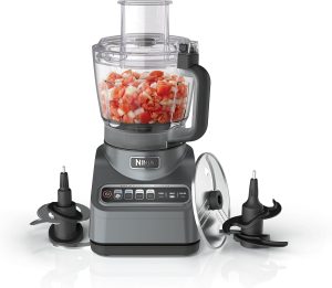 Ninja Professional Plus Food Processor, 1000PW, 9-Cup, Grey, BN601 | Auto-iQ presets chop, slice, puree & mix dough. 9-cup bowl, 3 blades, feed chute & pusher. Dishwasher-safe parts.