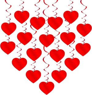 KatchOn Red Hanging Heart Decorations, Pack of 18 | No DIY, Red Foil Heart Swirls Decorations for Valentines Day Decorations for Party, Valentines Decorations