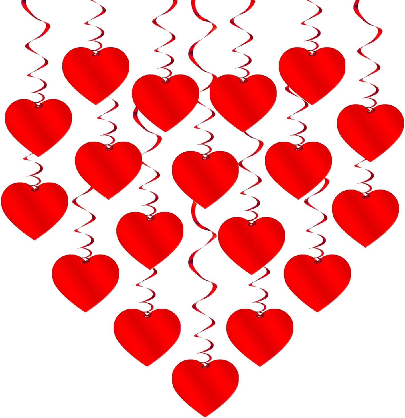 KatchOn Red Hanging Heart Decorations, Pack of 18 | No DIY, Red Foil Heart Swirls Decorations for Valentines Day Decorations for Party, Valentines Decorations