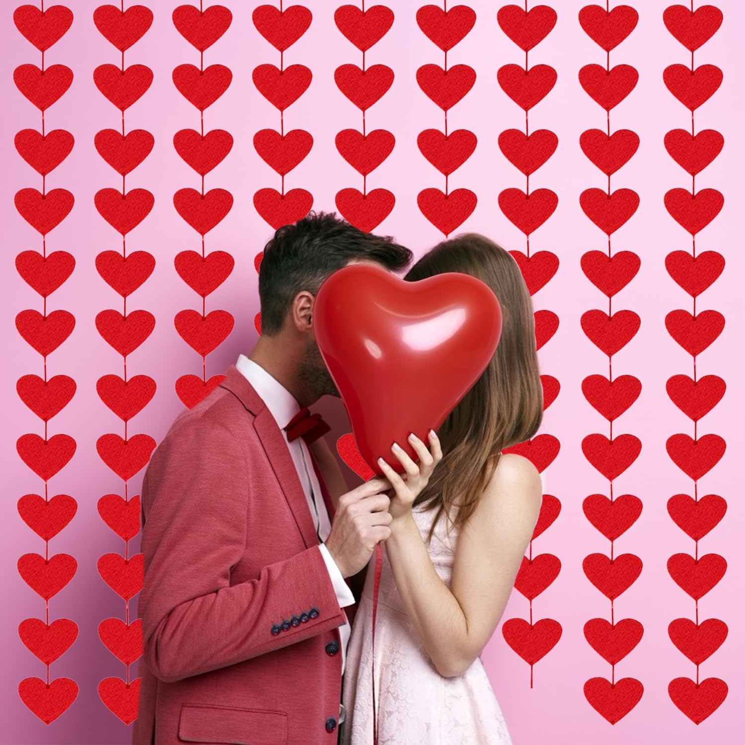 No DIY 72 Red Felt Hearts Garland - Valentine Wedding Party Decor - Image 2